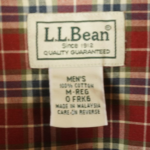 LL Bean Red Plaid Short‎ Sleeve Button Up Shirt Size Medium - Picture 5 of 6